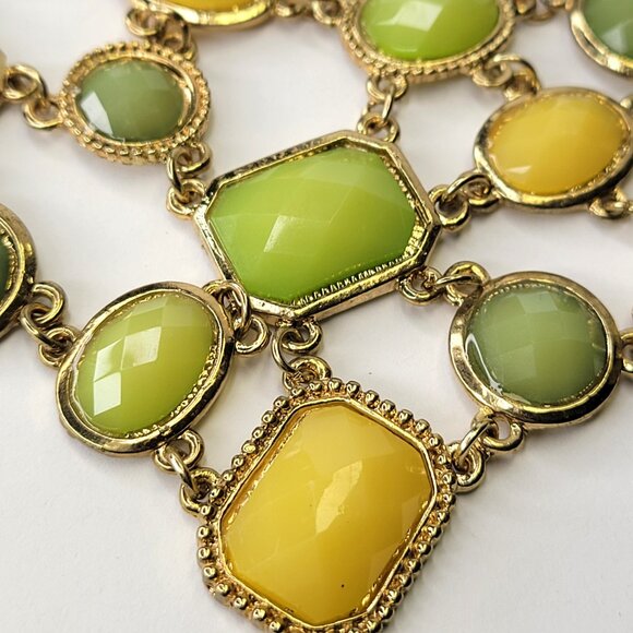 Yellow And Green Faceted Statement Necklace - Picture 3 of 9